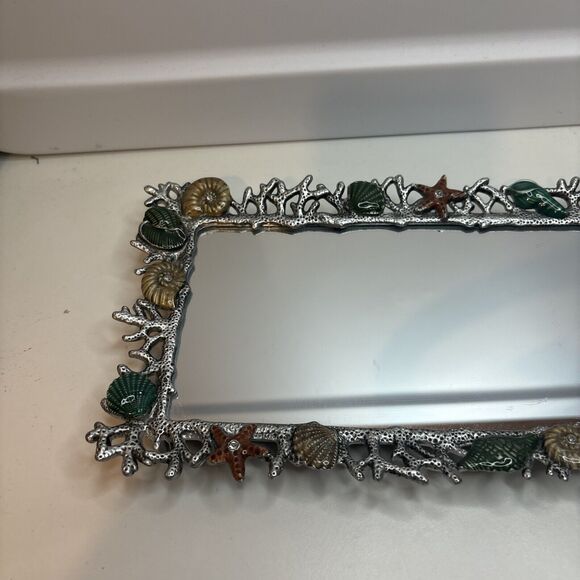 Nautical Pier One Tray Mirror Tray With Shells Beach Decor Coastal 10”x5.5” - Picture 2 of 8